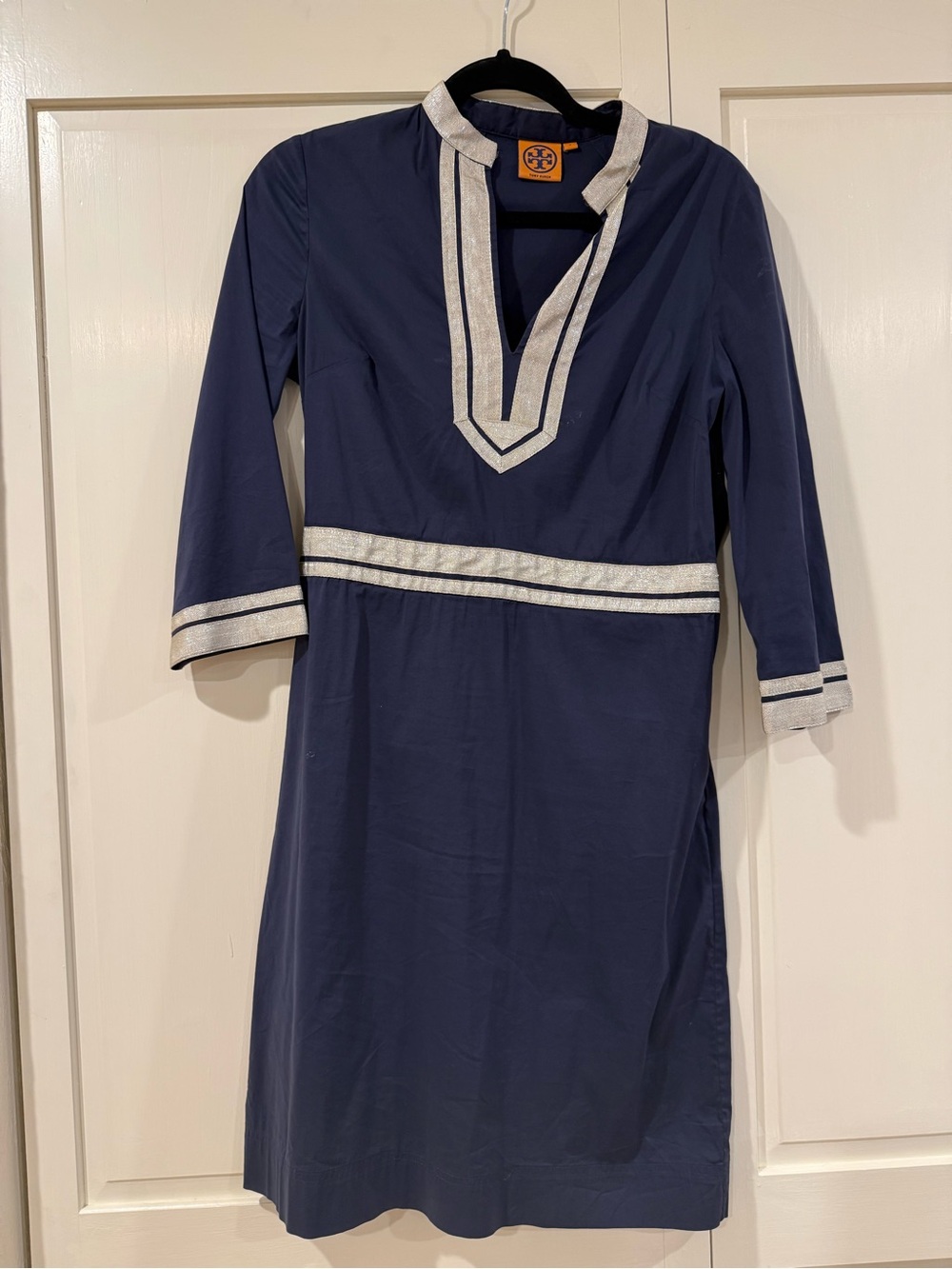 Tory Burch Navy Dress with Silver Trim